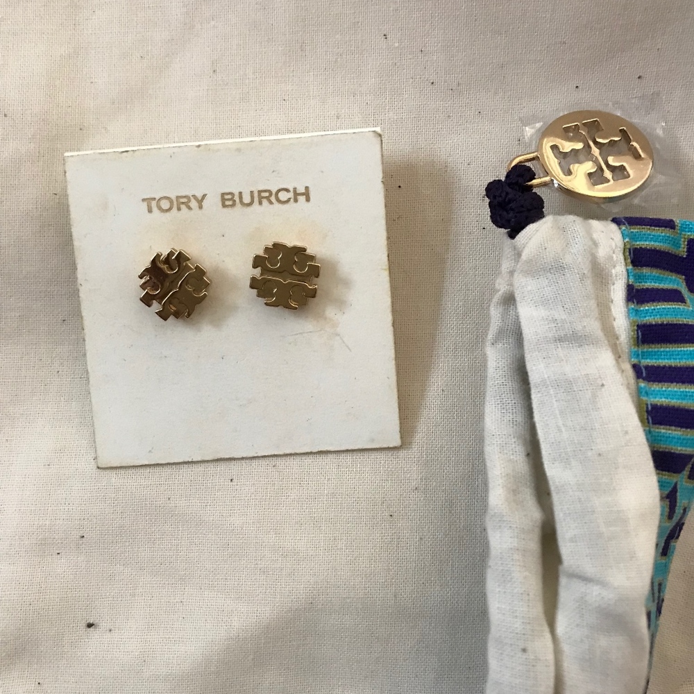 Tory Burch Signature Logo Gold Stud Earrings